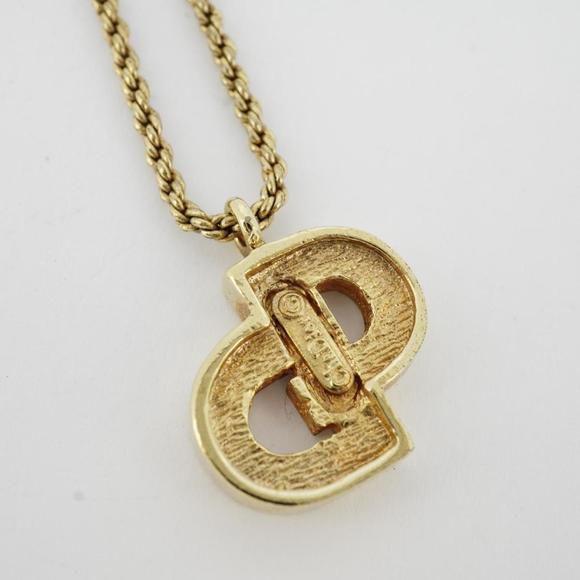 CHRISTIAN DIOR Necklace CD Logo Rhinestone GP Plated Gold Ladies - Picture 3 of 9
